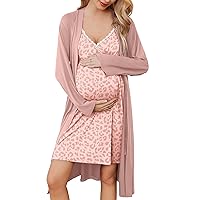 Ekouaer Womens Maternity Nursing Gown and Robe Set Labor Delivery Nuring Nightgowns for Hospital Breastfeeding Robes