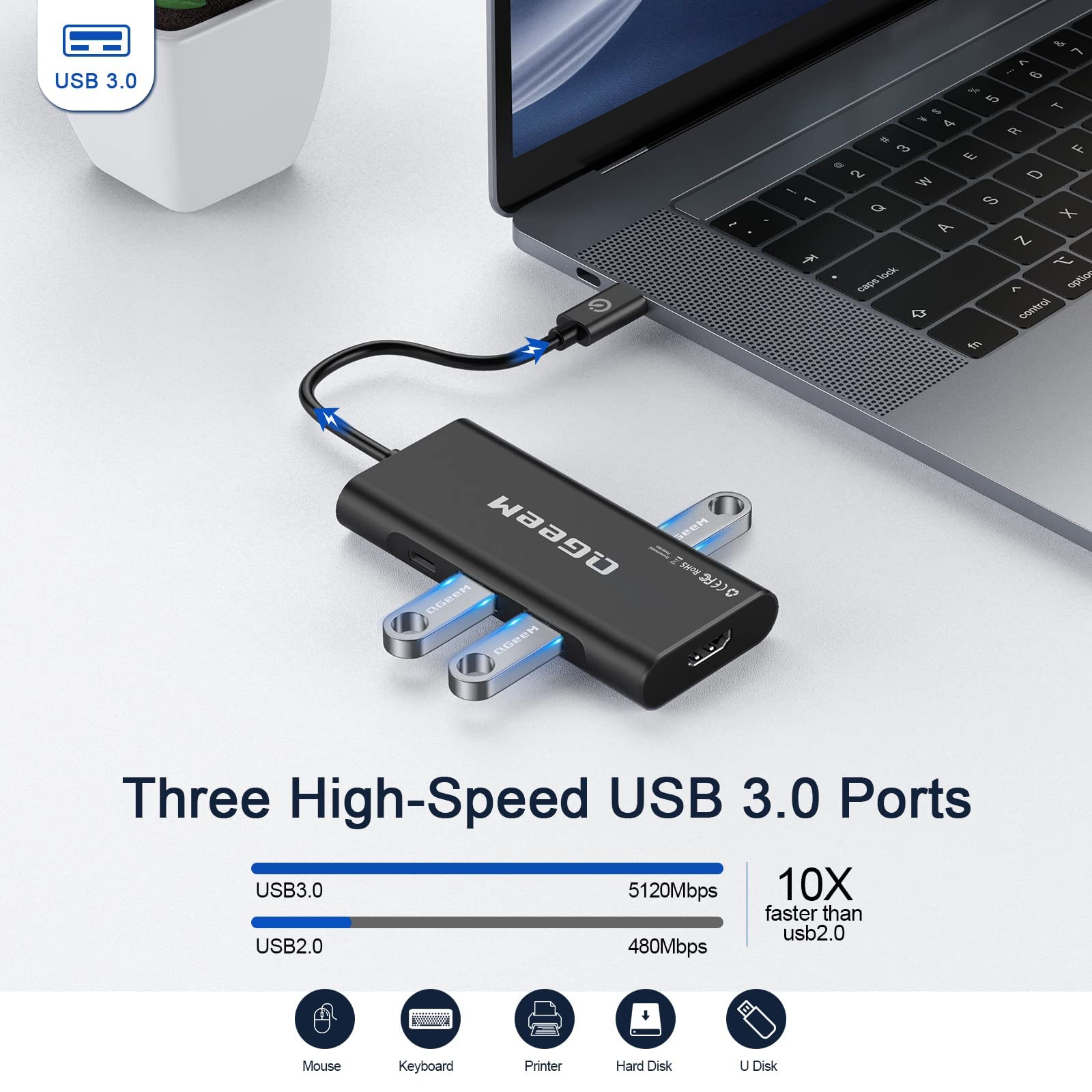 USB C Hub, QGeeM USB C to HDMI Adapter 4k, 7 in 1 USB C Dongle with 100W Power Delivery,3 USB 3.0 Ports, SD/TF Card Reader, Compatible for MacBook Ipad HP Dell XPS and More Type C Device-Black