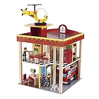 KidKraft Wooden Fire Station Set for 360 Degree Play - Wooden Construction, Working Garage Doors, Bendable Figures, Young Children Toy, Comes with Instructions, Scree Free Toy, Gift for Ages 3+