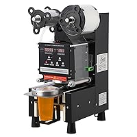 Auto Cup Sealing Machine 500-650 Cups/H 90/95mm Commercial Electric Cup Sealer Machine Digital Control LCD Panel Seal Machine for Boba Bubble Milk Tea Coffee (Black)