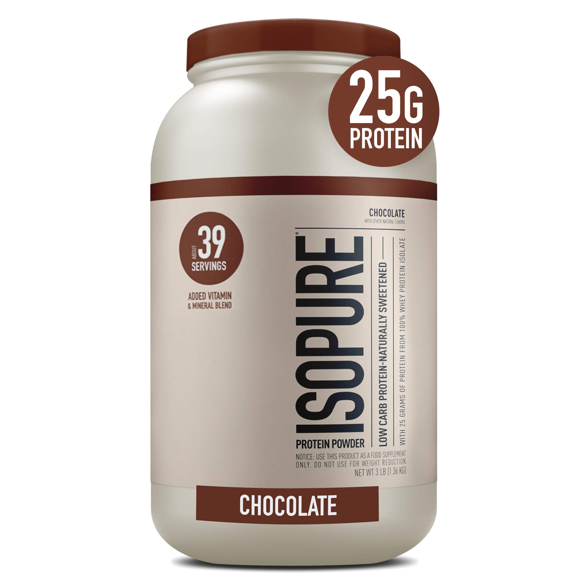 Isopure Protein Powder, Whey Protein Isolate Powder with Vitamin C & Zinc for Immune Support, 25g Protein, Low Carb & Keto Friendly, Flavor: Chocolate, 39 Servings, 3 Pounds (Packaging May Vary)