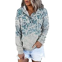 Womens Hoodies Vintage Graphic Hoodie For Women Casual Button Down Long Sleeve Sweatshirts Top With Kangaroo Pocket