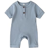 Kuriozud Newborn Infant Unisex Baby Boy Girl Button Solid Romper Bodysuit One Piece Jumpsuit Outfits Clothes