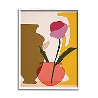Stupell Industries Abstract Pink Floral Bloom Antique Pottery Shapes, Designed by Melissa Wang White Framed Wall Art, 11 x 14, Beige