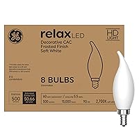 GE Relax LED Light Bulbs 60W, Soft White Candle Lights, Decorative Light Bulbs, Frosted, Small Base (8 Pack)