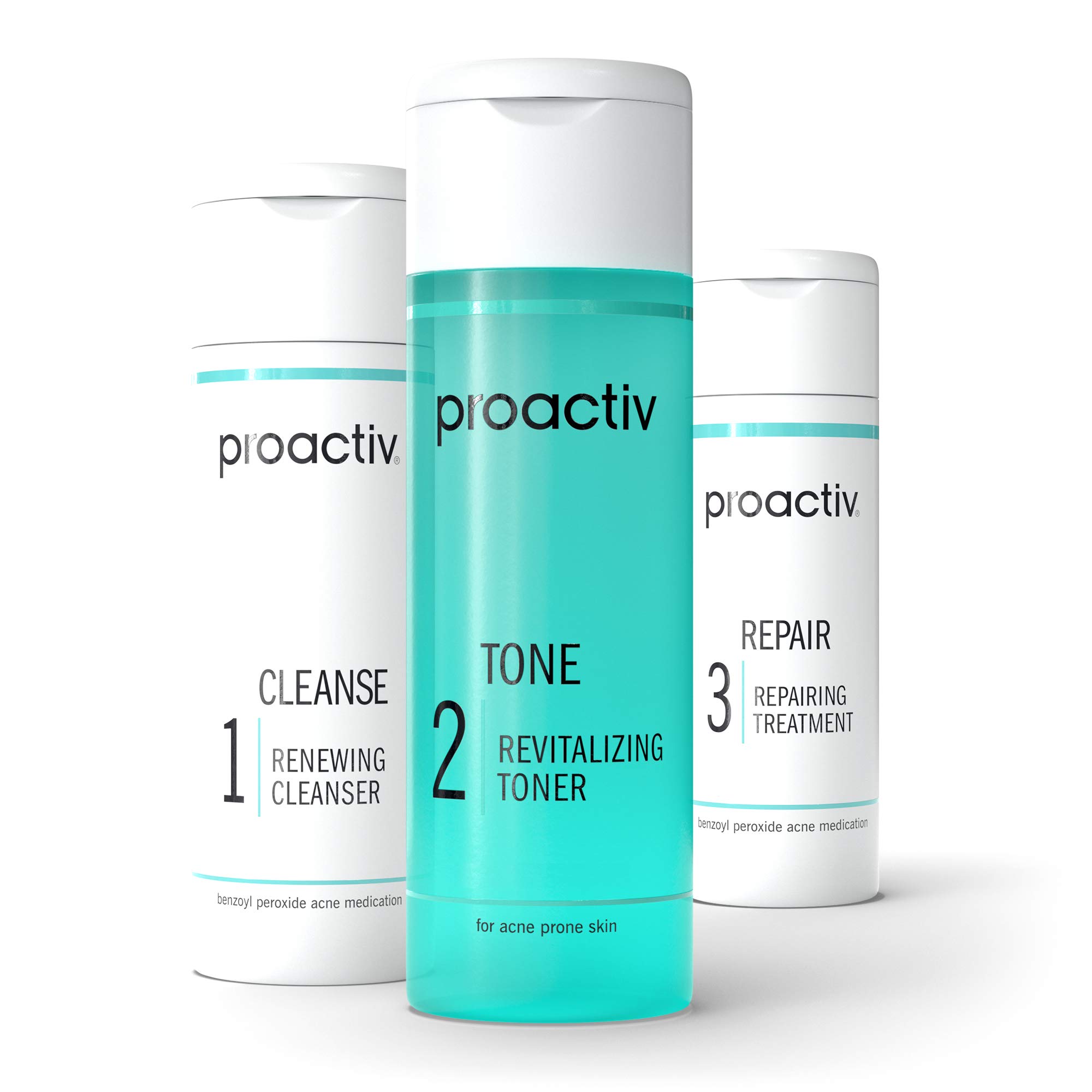 Proactiv 3 Step Acne Treatment - Benzoyl Peroxide Face Wash, Repairing Acne Spot Treatment for Face and Body, Exfoliating Toner - 30 Day Complete Acne Skin Care Kit