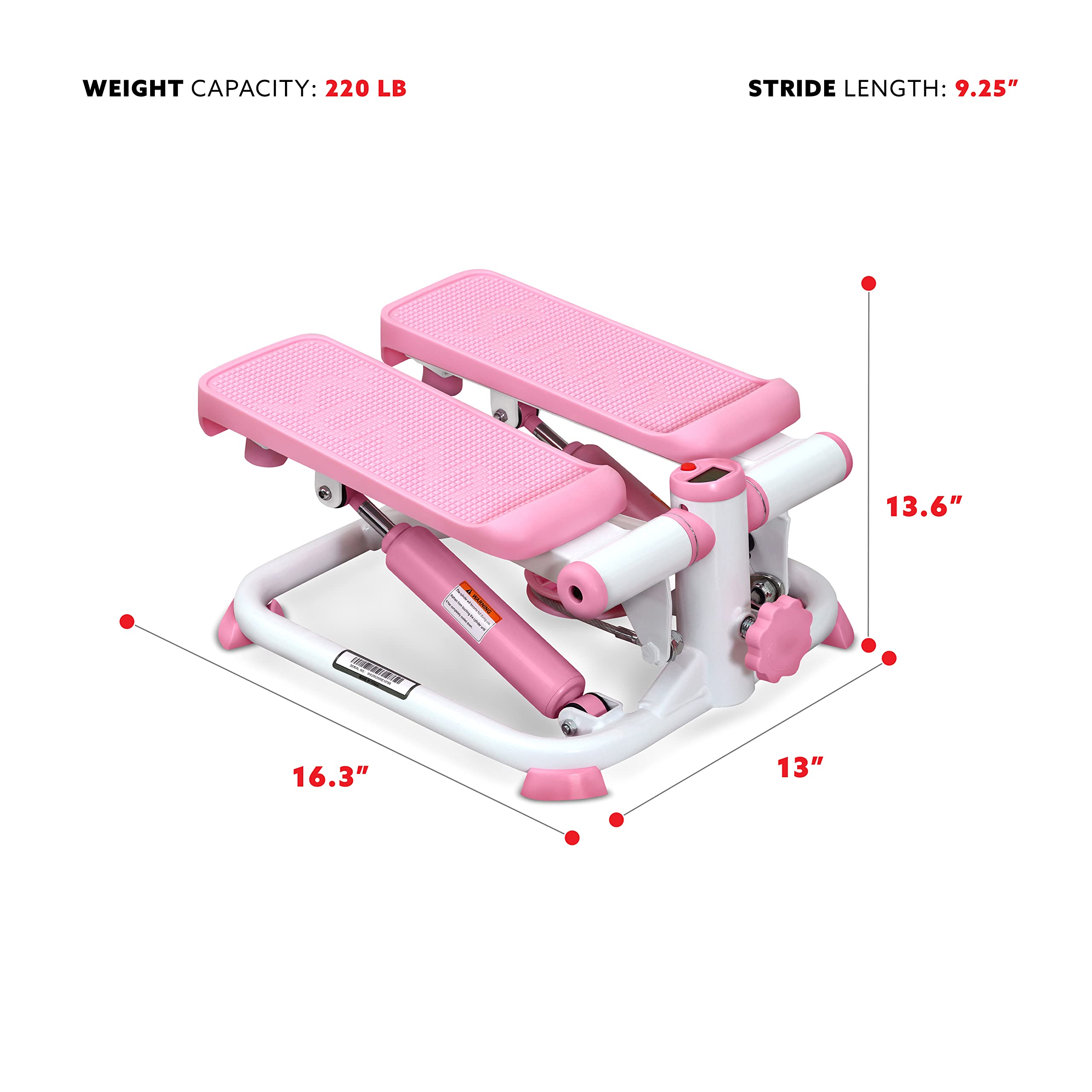 Sunny Health & Fitness Exercise Stepping Machine, Portable Mini Stair Stepper for Home, Desk or Office Workouts in Pink
