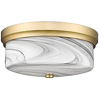 CALDION Ceiling Light Fixture, 12inch Close to Ceiling Light Fixture, Metal Gold Finish with Handmade Grey Marble Glass Art Shade, 6872FM-GD-GMBL