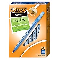 BIC Round Stic Xtra Life Ballpoint Pen, Medium Point (1.0mm), Blue, Flexible Round Barrel For Writing Comfort, 36-Count (Pack of 48, 1728 Count Total)