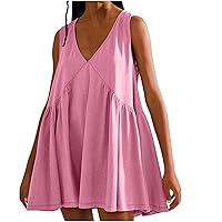 Oversized Sleeveless Mini Dress Women 2024 Summer Casual V Neck Sundress with Pockets Cute Babydoll A-Line Dresses