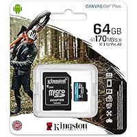 Kingston 64GB microSDXC Canvas Go Plus 170MB/s Read UHS-I, C10, U3, V30, A2/A1 Memory Card + Adapter (SDCG3/64GBCR)