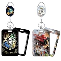 Magical Wizard Retractable Badge Reels (2 Pack) with Cute Name Tag Card Holder (2 Pack) Wizarding World ID Badge Holders Nursing Badge Reel Badge Clip for Teens Kids