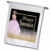 3dRose Elegant Girl In A Pink Gown Image Of Gold Happy Quinceanera - Flags (fl-376902-1)