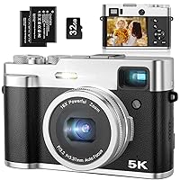 5K Digital Camera for Photography Autofocus 48MP Vlogging Camera for YouTube 16X Digital Zoom Point and Shoot Cameras with SD Card, 2 Batteries, Viewfinder & Mode Dial