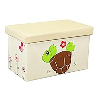 Folding Storage Ottoman Chest with Foam Cushion Seat Washable Faux Leather Foot Rest Stools for Kids, 23