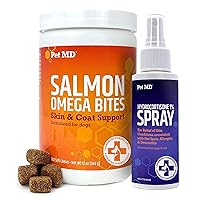 Pet MD Salmon Omega Bites and Hydrocortisone Spray Bundle - Allergy and Itch Relief Bundle for Dogs