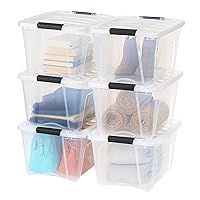 IRIS USA 32 Quart Stackable Plastic Storage Bins with Lids and Latching Buckles, 6 Pack - Clear, Containers with Lids and Latches, Durable Nestable Closet, Garage, Totes, Tubs Boxes Organizing