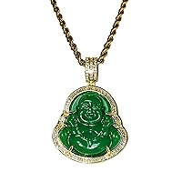 Iced Laughing Buddha Green Jade Pendant Necklace Rope Chain Genuine Certified Grade A Jadeite Jade Hand Crafted, Jade Necklace, 14k Gold Filled Laughing Jade Buddha Necklace, Jade Medallion, Fast Prime Shipping Medusa Iced Green Buddha Rope Chain Necklace