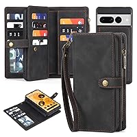 Stylish PU Leather Wallet Case for Google Pixel 8 Pro/8/7 Pro/7 with Multiple Card&Cash Slot and Zipper Purse with Detachable Wrist Strap (PIXEL7PRO,Black1)