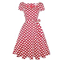 Girstunm Women's Classic Tea Dress Short Sleeve Swing Cocktail Party Dresses with Pockets