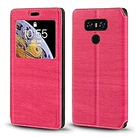 LG G6 Case, Wood Grain Leather Case with Card Holder and Window, Magnetic Flip Cover for LG G6