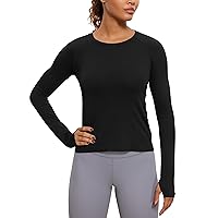 CRZ YOGA Women's Sports Long Sleeve Shirts Ribbed Running Shirt with Thumb Hole Breathable Quick Dry Fitness Tops