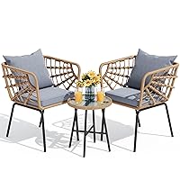 YITAHOME Wicker 3-Piece Outdoor Bistro Set, All-Weather Patio Conversation Set for Balcony, Backyard, Pool, Porch, Deck, Outdoor Sectional Furniture Set with Table & Cushions - Grey