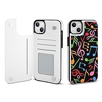 Music Notes Flip Premium Leather Case with Credit Card Holder Kickstand Function Compatible for iPhone 14 Series iPhone 14 Plus