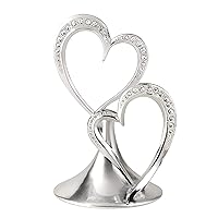 Sparkling Love Double Hearts Anniversary, Engagement, Wedding Cake Topper, 5.5-Inches, Metal with Rhinestones, Silver