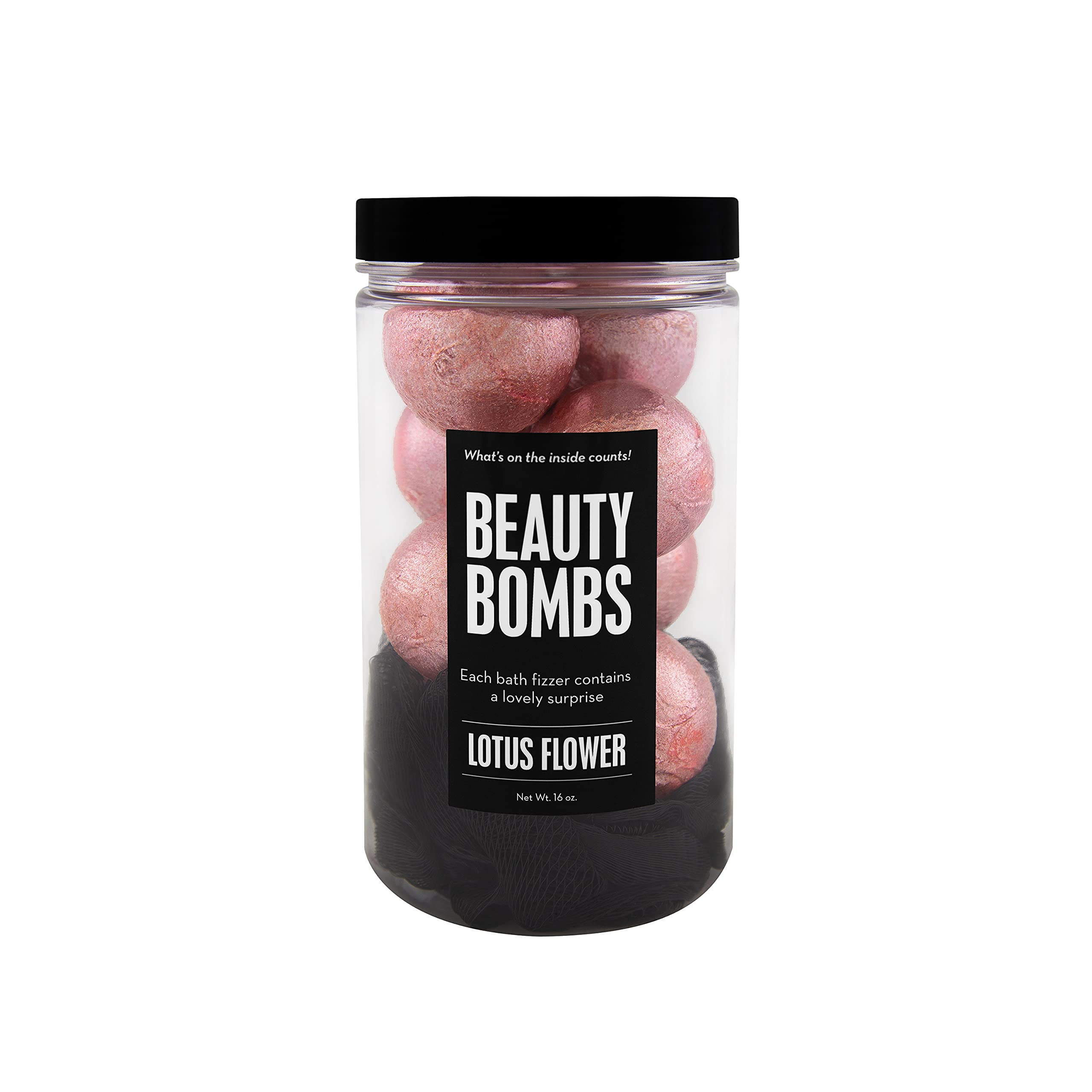 DA BOMB Beauty Bath Bombs Jar, 16oz, 8 minis with loofah