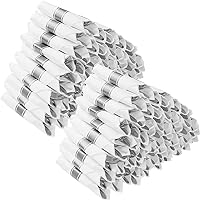 100 Pack Pre Rolled Silver Plastic Silverware, Wrapped Plastic Cutlery Set with Napkin Include 100 Forks, 100 Knives, 100 Spoons and 100 Napkins, Disposable Silverware for Party, Wedding