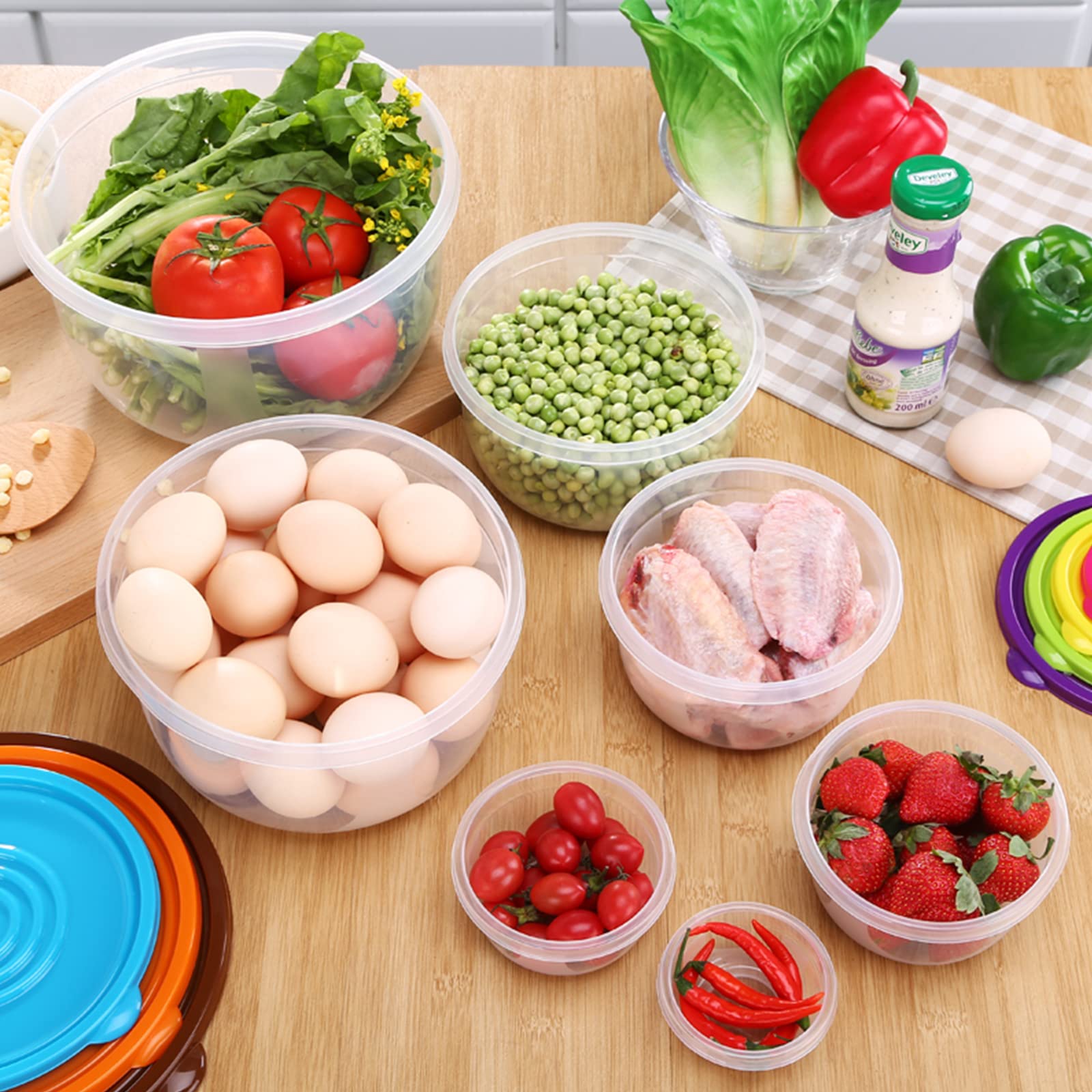 ATRDTO Plastic Multicolor Salad Bowl Set,Microwave and Dishwasher Safe,Ideal for Baking, Prepping, Cooking and Serving Food (Set of 7) (Multicolor-Round)