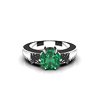 Raw Round Natural Emerald Engagement Ring / Solitaire Round Emerald Ring / 14k Gold Emerald Ring