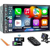 Upgrade Wireless Double Din Car Stereo with Carplay, Android Auto, Bluetooth, 4-Channel RCA, High Power, 2 Subwoofer Ports, 7