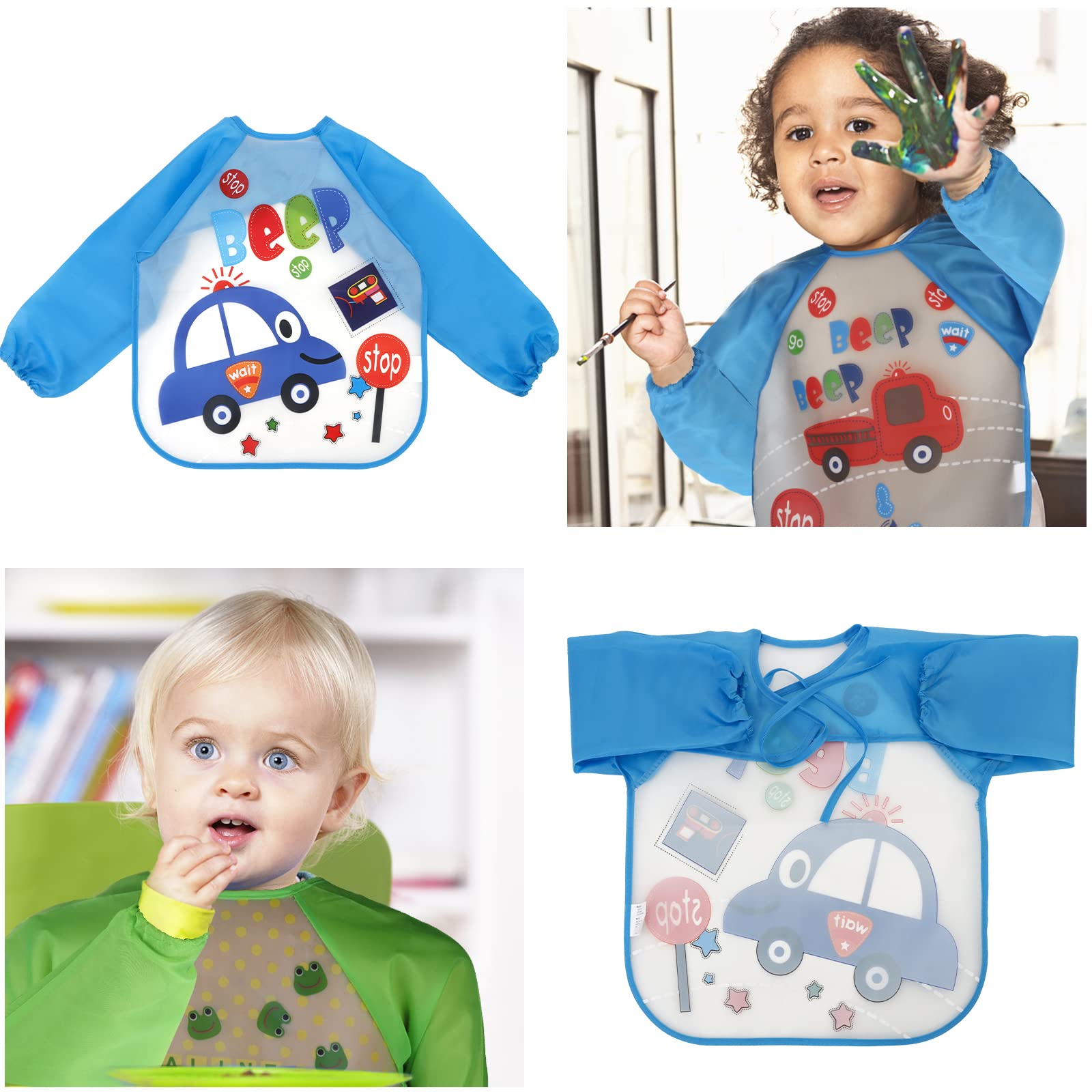 BAHABY 4 Packs Kids Art Smocks Toddler Aprons Painting Apron for Children Waterproof Artist Smock with Long Sleeve