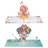 Paper Love Frndly Pop Up Cards 2 Pack - Includes 1 Floral Flamingo and 1 Butterflies Bouquet, For All Occasion,100% Eco-Friendly, Includes Removable Note Tag