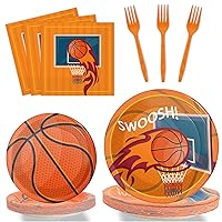 Tevxj 96PCS Basketball Tableware Set Sports Dinnerware Disposable Plates Basketball Birthday Theme Party Plates Napkins Forks for Teenagers Kids Boys Baby Shower Party Decorations Supplies 24 guests