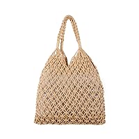 Oweisong Women Straw Travel Beach Bag Handmade Woven Fishing Net Handbag Tote Summer Weave Rattan Mesh Shoulder Purse