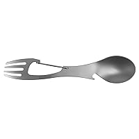 Ration Multi Tool Spork, Stainless Steel Spoon, Fork, Carabiner and Bottle Opener, Regular and XL Sizes