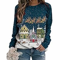 Christmas Sweaters for Women Snowflakes Crewneck Long Sleeve Pullover Midi Sweaters Tunic Tops