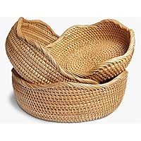 Vietnamese natural rattan round baskets for storage, Woven wicker fruit, vegetable round baskets, Woven basket bowls decoration and organizer for living room, kitchen set of 3