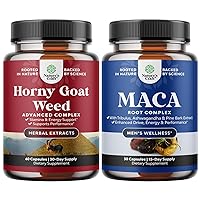 Bundle of Horny Goat Weed Extract Complex for Men and Women Enhanced Energy and Stamina and Black Maca Root Capsules for Men - Invigorating Drive Mood & Energy Booster for Men