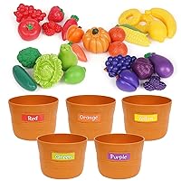 Color Sorting Play Food Toy Set - 30 Pieces Fruit and Vegetable Shapes Educational Daycare Learning Toy for Toddlers , Shape Color Recognition Sorter Kitchen Pretend Play Food Set for Kids