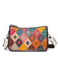 Dulcet Project Genuine Leather Shoulder Bag for Women Colorful Patchwork Boho Purse Handmade Vintage Quilted Crossbody