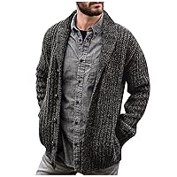 Mens Cardigan Sweater Stylish Casual Shawl Collar Cardigans Retro Cable Knitted Button Up Cardigan Sweaters
