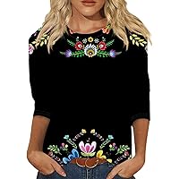 Cinco De Mayo Women Tops, Women 5th of May Festival Mexican Holiday 3/4 Length Sleeve Tops Colorful Rainbow Print Tee Blouse