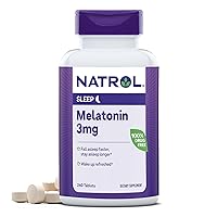 Natrol 3mg Melatonin Sleep Aid Tablets, Fall Asleep Faster, Stay Asleep Longer, 99% Pure Melatonin, Dietary Supplement, 240 Count(Pack of 12)