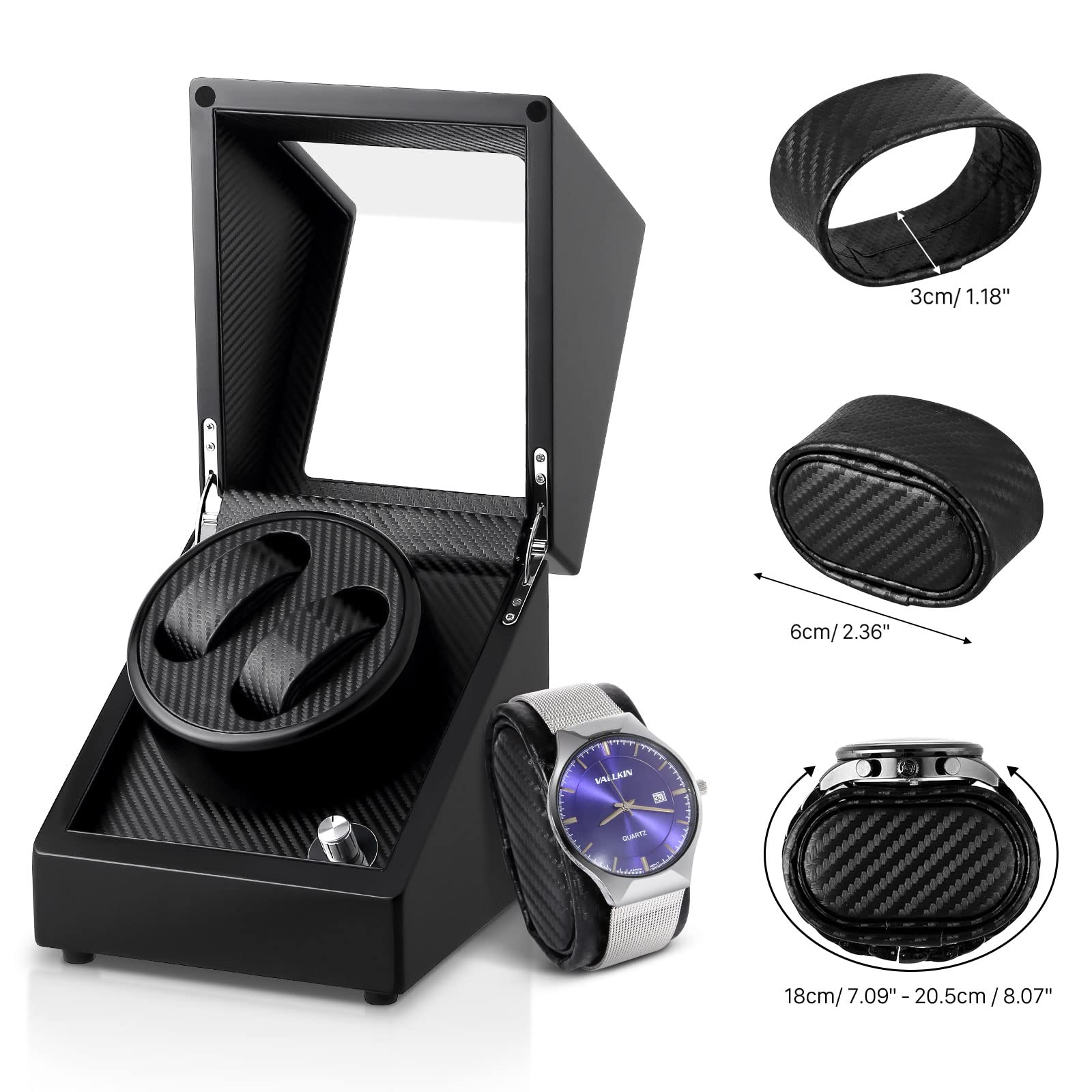 Uten Automatic Double Watch Winder Box, Luxury Wooden Storage Case for Mechanical Watch Winder with Quiet Motor 5 Rotation Mode, Black.