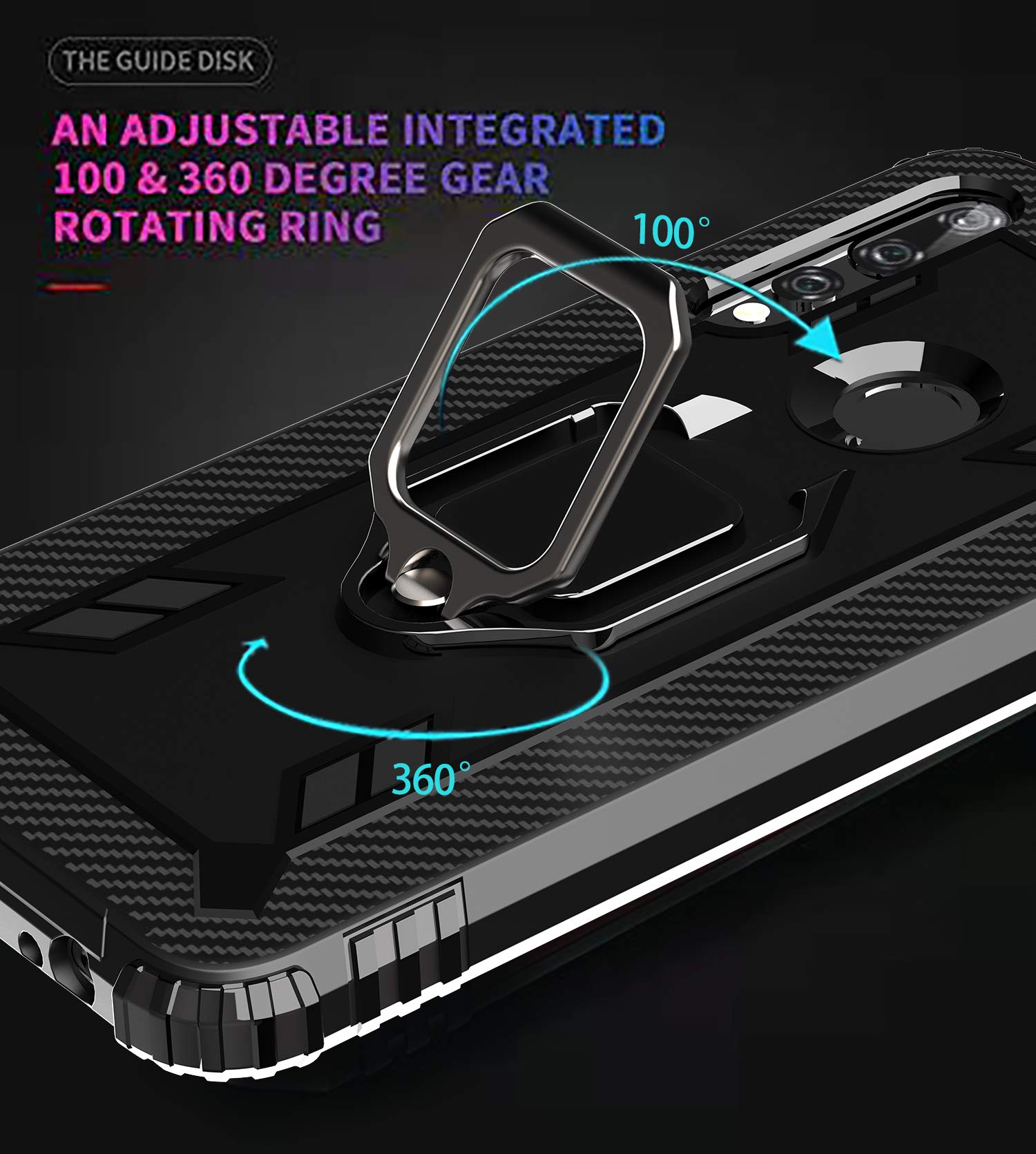 Strug for Huawei Honor 9X / Y9 Prim 2019 /P Smart Z Case，Soft TPU Armor Heavy Duty Shockproof Protection Built-in 360 Rotatable Ring Magnetic Car Mount Case with Tempered Glass Screen Protector(Black)