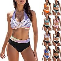 AODONG Sexy Swimsuits for Women High Waisted Bikini Sets Front Cross Two Piece Drawstring Bathing Suit